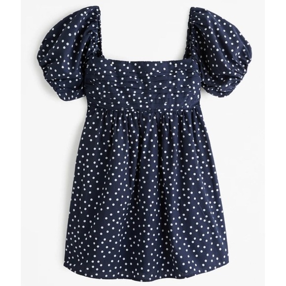 Abercrombie & Fitch Dresses & Skirts - Abercrombie & Fitch Navy Polka Dot Puff Sleeve Smocked Mini Dress Women Large